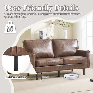 English Elm Loveseat Modern Mid-Century 2-Seater with USB Type-C Charging, Removable Zippered Covers, Sturdy Wood Legs Brown PU W395P238821