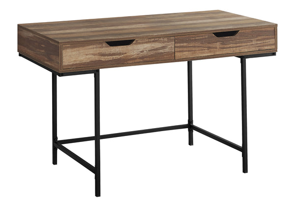 English Elm Computer Desk With Storage Drawers, Modern Brown Laminate & Black Metal Frame, Compact Design B2710P219843