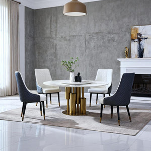 English Elm 59" Round Sintered Stone Dining Table with Lazy Susan Minimalist Base Seats 8 W2699S00097