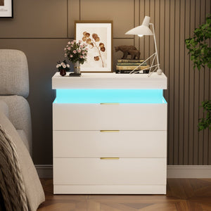 English Elm Nightstand with Built-in Charging Station Rgb Led Lighting and Sliding Top Drawer White W1162P246395