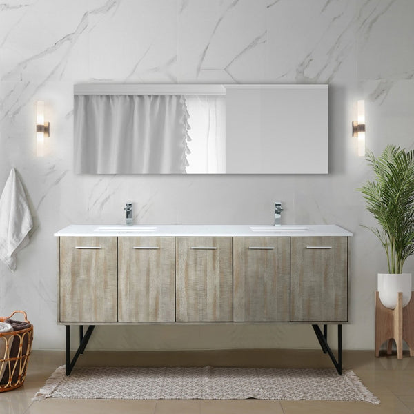English Elm Rustic Acacia Double Vanity 72" W With Cultured Marble Top & Chrome Faucet, Stylish Storage Solution B2731P259709-GIGA