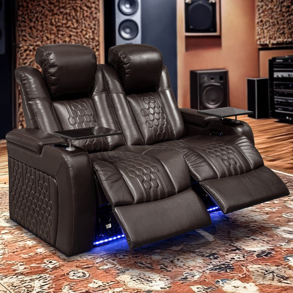 English Elm Fa-601-coffee-1lg Nappa Leather Power Recliner with Rgb Lighting and Theater Comfort D1048117458
