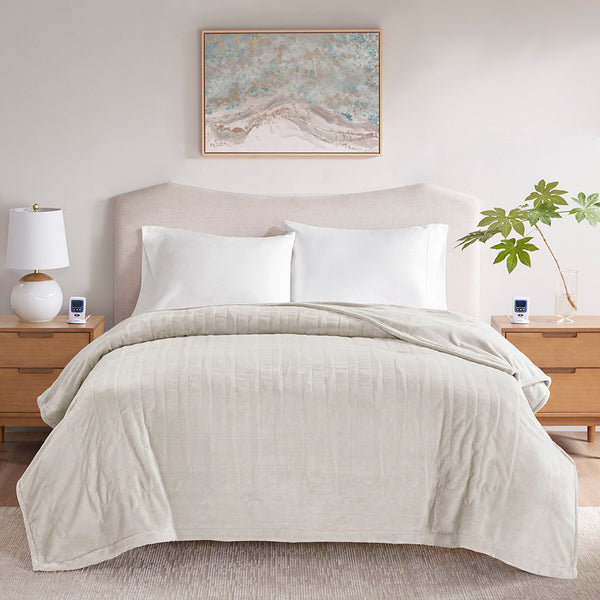 JLA Home Beautyrest - Heated Smart Blanket with Wi‑Fi, Voice Control & 20 Heat Settings, Oeko‑Tex Safety, Machine Washable Ivory BR54-4126