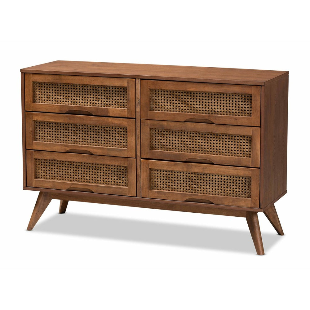 Baxton Studio Baxton Studio Barrett Mid-Century Dresser – Walnut Finish with Rattan Drawers for Stylish Storage MG9001-Rattan-6DW-Dresser