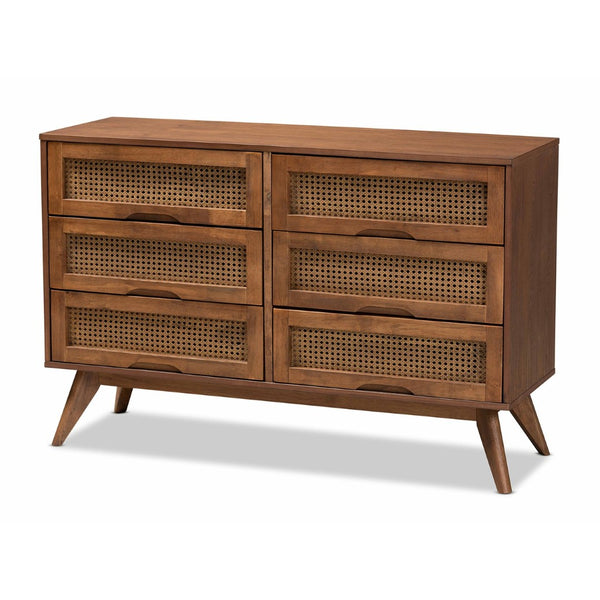 Baxton Studio Baxton Studio Barrett Mid-Century Dresser – Walnut Finish with Rattan Drawers for Stylish Storage MG9001-Rattan-6DW-Dresser