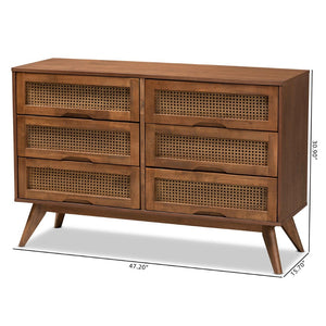 Baxton Studio Baxton Studio Barrett Mid-Century Dresser – Walnut Finish with Rattan Drawers for Stylish Storage MG9001-Rattan-6DW-Dresser