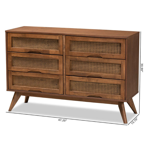 Baxton Studio Baxton Studio Barrett Mid-Century Dresser – Walnut Finish with Rattan Drawers for Stylish Storage MG9001-Rattan-6DW-Dresser