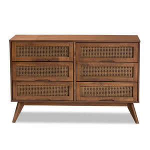 Baxton Studio Baxton Studio Barrett Mid-Century Dresser – Walnut Finish with Rattan Drawers for Stylish Storage MG9001-Rattan-6DW-Dresser