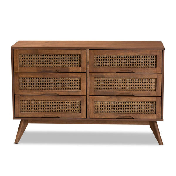 Baxton Studio Baxton Studio Barrett Mid-Century Dresser – Walnut Finish with Rattan Drawers for Stylish Storage MG9001-Rattan-6DW-Dresser