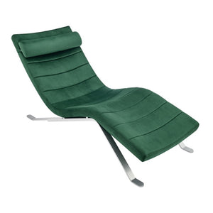 EuroStyle Gilda Sculptural Lounge Chair with Velvet Upholstery and Gloss Silver Steel Base Green Velvet 11300GRN-KIT