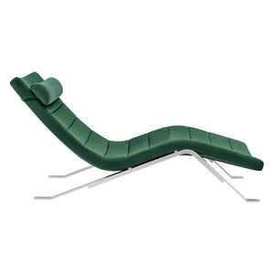EuroStyle Gilda Sculptural Lounge Chair with Velvet Upholstery and Gloss Silver Steel Base Green Velvet 11300GRN-KIT