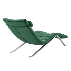EuroStyle Gilda Sculptural Lounge Chair with Velvet Upholstery and Gloss Silver Steel Base Green Velvet 11300GRN-KIT