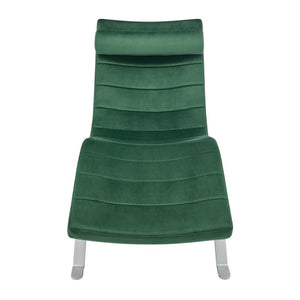 EuroStyle Gilda Sculptural Lounge Chair with Velvet Upholstery and Gloss Silver Steel Base Green Velvet 11300GRN-KIT