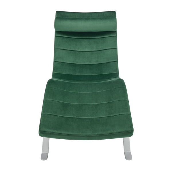 EuroStyle Gilda Sculptural Lounge Chair with Velvet Upholstery and Gloss Silver Steel Base Green Velvet 11300GRN-KIT