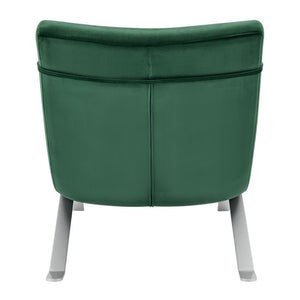 EuroStyle Gilda Sculptural Lounge Chair with Velvet Upholstery and Gloss Silver Steel Base Green Velvet 11300GRN-KIT