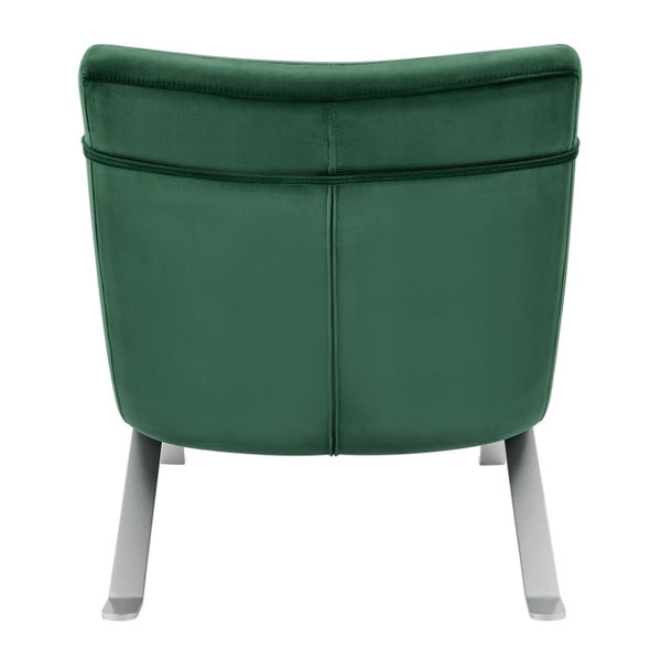 EuroStyle Gilda Sculptural Lounge Chair with Velvet Upholstery and Gloss Silver Steel Base Green Velvet 11300GRN-KIT