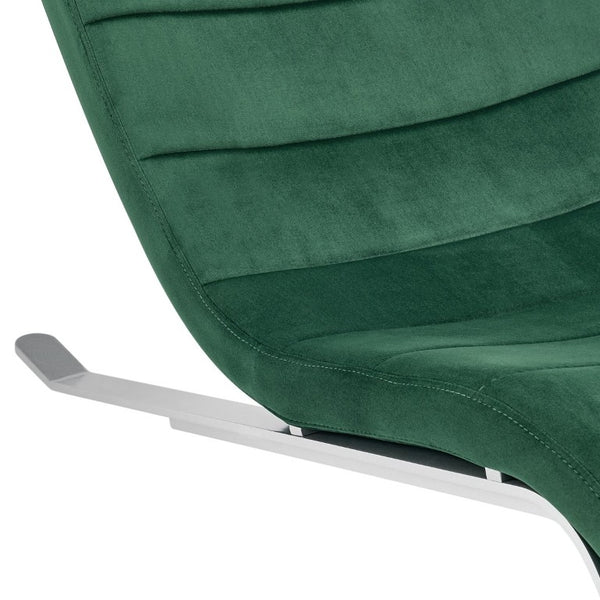 EuroStyle Gilda Sculptural Lounge Chair with Velvet Upholstery and Gloss Silver Steel Base Green Velvet 11300GRN-KIT