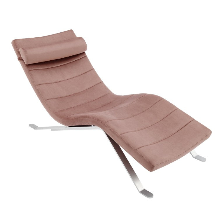 EuroStyle Gilda Sculptural Lounge Chair with Velvet Upholstery and Gloss Silver Steel Base Rose Velvet 11300RSE-KIT
