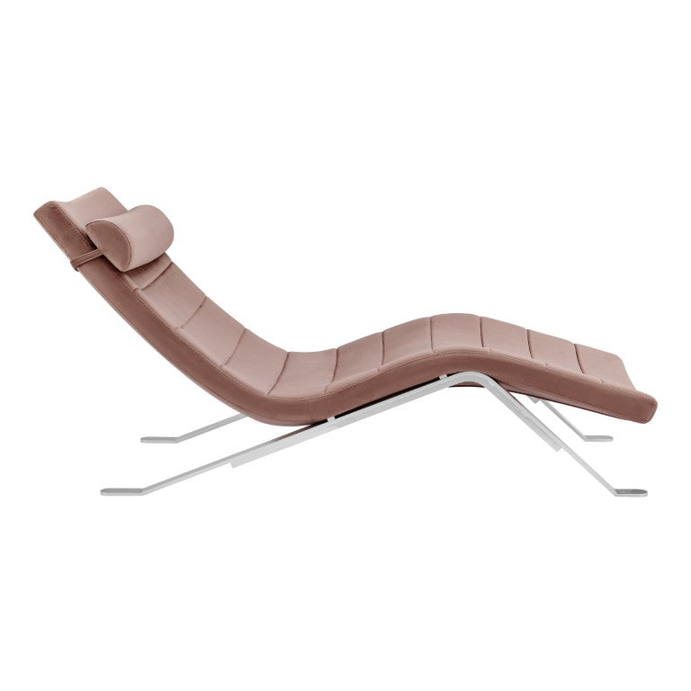 EuroStyle Gilda Sculptural Lounge Chair with Velvet Upholstery and Gloss Silver Steel Base Rose Velvet 11300RSE-KIT