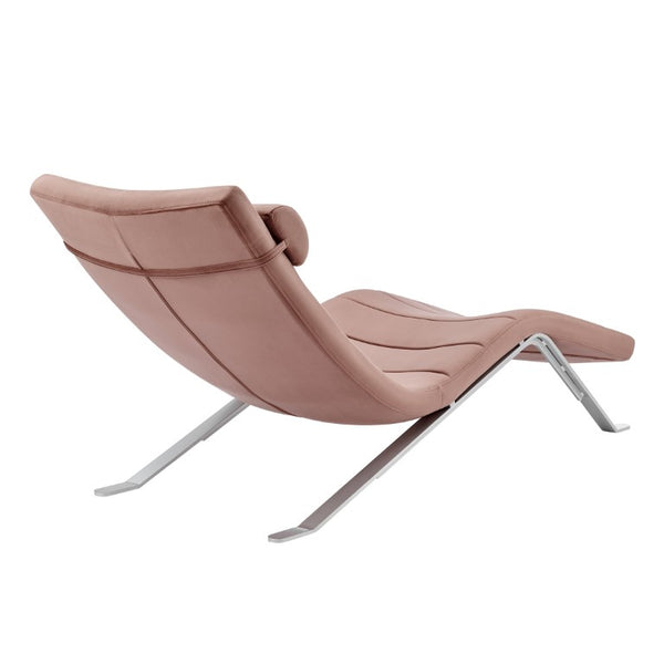 EuroStyle Gilda Sculptural Lounge Chair with Velvet Upholstery and Gloss Silver Steel Base Rose Velvet 11300RSE-KIT