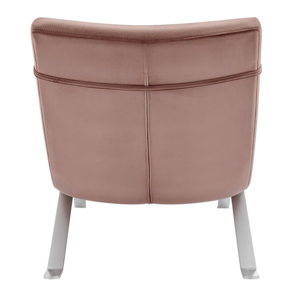 EuroStyle Gilda Sculptural Lounge Chair with Velvet Upholstery and Gloss Silver Steel Base Rose Velvet 11300RSE-KIT