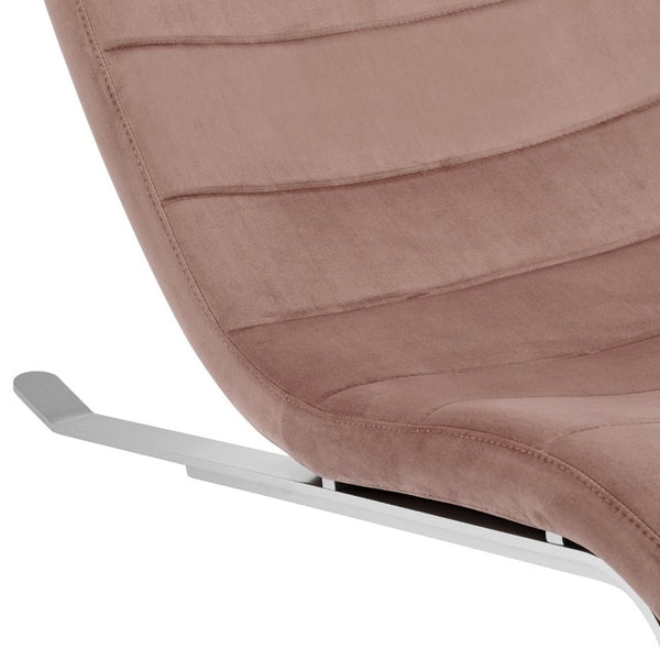 EuroStyle Gilda Sculptural Lounge Chair with Velvet Upholstery and Gloss Silver Steel Base Rose Velvet 11300RSE-KIT