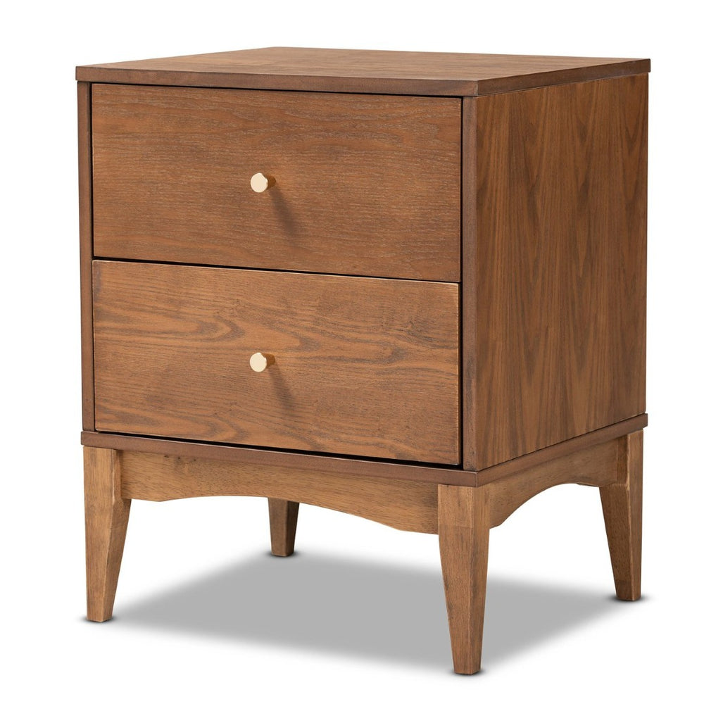 Baxton Studio Baxton Studio Landis Nightstand - Mid-Century Modern Ash Walnut with 2 Drawers and Gold Accents MG9002-Ash Walnut-2DW-NS