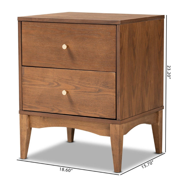 Baxton Studio Baxton Studio Landis Nightstand - Mid-Century Modern Ash Walnut with 2 Drawers and Gold Accents MG9002-Ash Walnut-2DW-NS