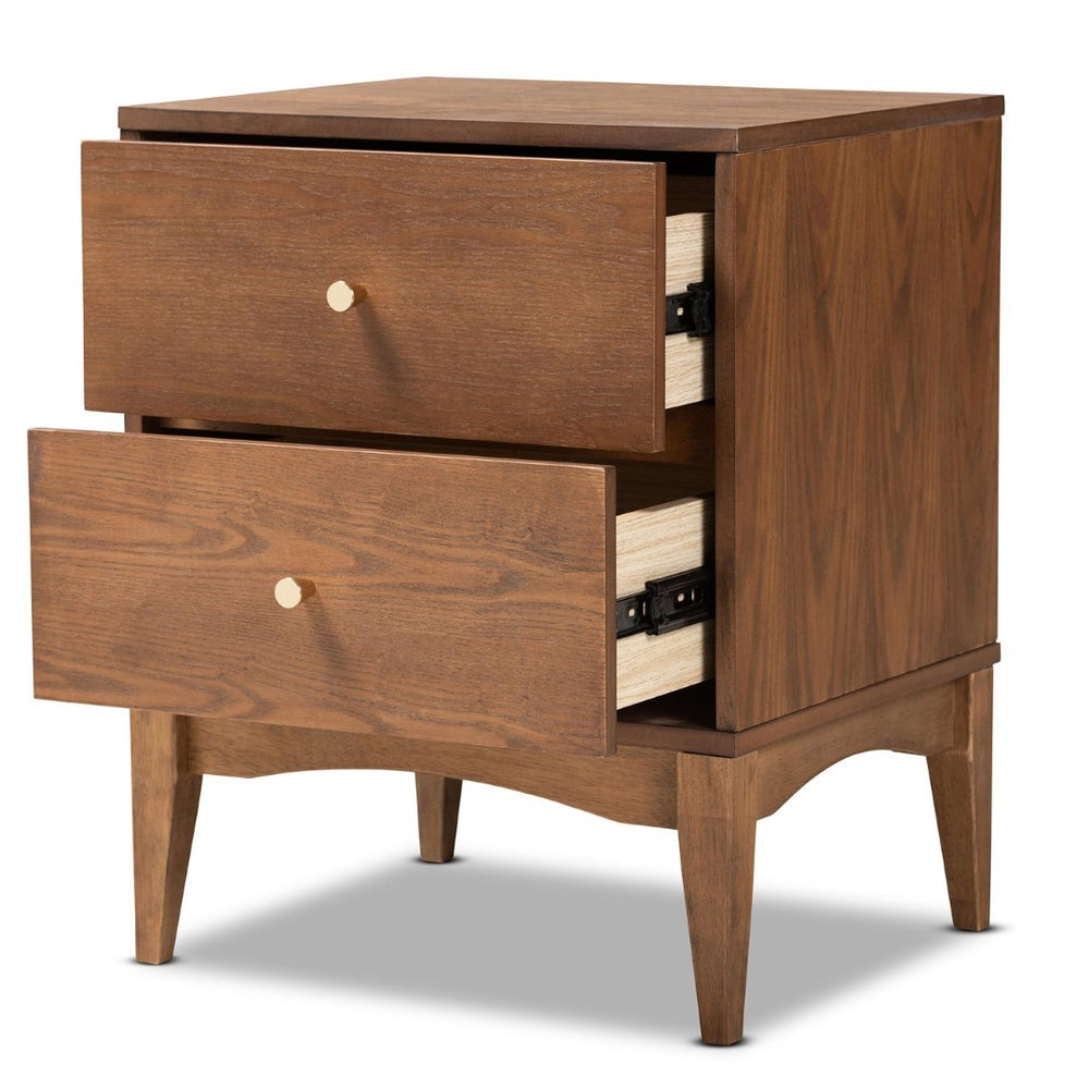 Baxton Studio Baxton Studio Landis Nightstand - Mid-Century Modern Ash Walnut with 2 Drawers and Gold Accents MG9002-Ash Walnut-2DW-NS