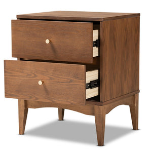 Baxton Studio Baxton Studio Landis Nightstand - Mid-Century Modern Ash Walnut with 2 Drawers and Gold Accents MG9002-Ash Walnut-2DW-NS