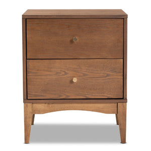 Baxton Studio Baxton Studio Landis Nightstand - Mid-Century Modern Ash Walnut with 2 Drawers and Gold Accents MG9002-Ash Walnut-2DW-NS