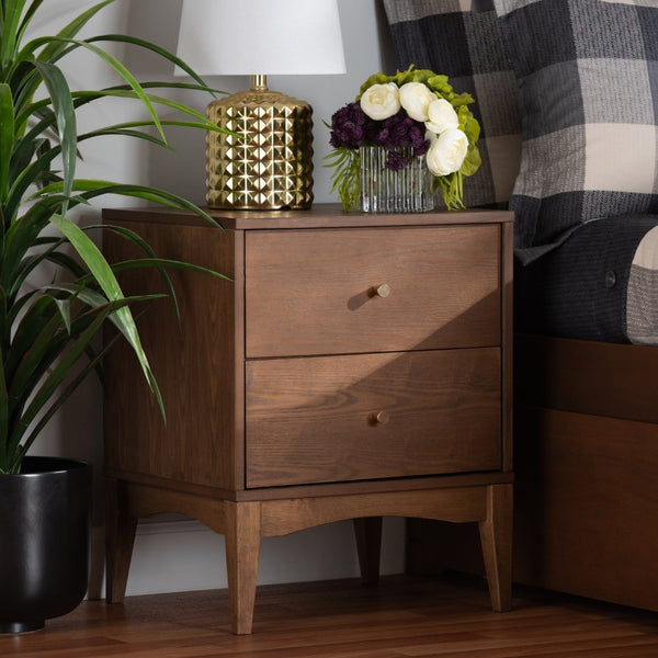 Baxton Studio Baxton Studio Landis Nightstand - Mid-Century Modern Ash Walnut with 2 Drawers and Gold Accents MG9002-Ash Walnut-2DW-NS