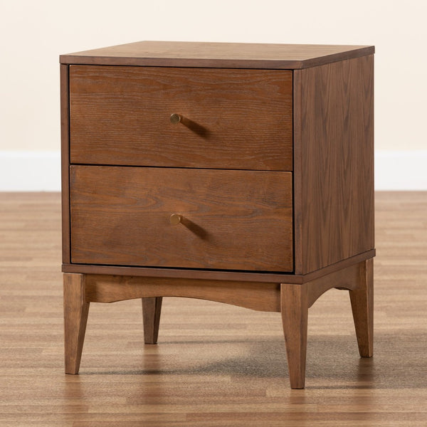 Baxton Studio Baxton Studio Landis Nightstand - Mid-Century Modern Ash Walnut with 2 Drawers and Gold Accents MG9002-Ash Walnut-2DW-NS