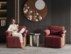 English Elm 360 Degree Square Swivel Accent Chair - Plush Fluffy Fabric Armchair With Gold Legs For Modern Spaces W2012P319078