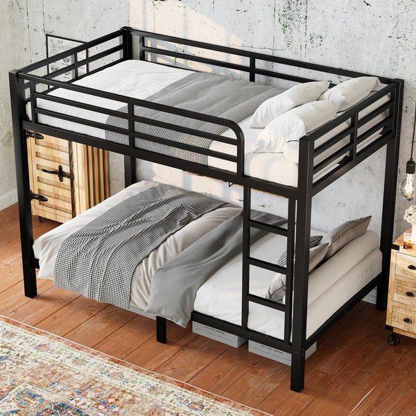 English Elm Metal Twin Over Twin Bunk Bed – Heavy-Duty Steel, Space-Saving Design, No Box Spring Needed, Black Finish W1580P372862