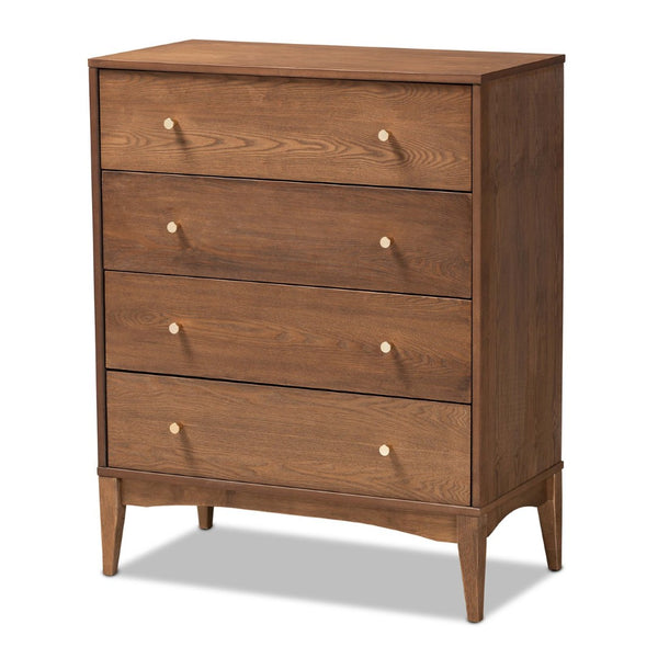 Baxton Studio Baxton Studio Landis 4-Drawer Chest - Mid-Century Modern Ash Walnut Storage with Gold Knobs MG9002-Ash Walnut-4DW-Chest