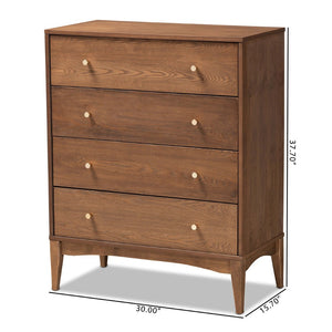 Baxton Studio Baxton Studio Landis 4-Drawer Chest - Mid-Century Modern Ash Walnut Storage with Gold Knobs MG9002-Ash Walnut-4DW-Chest