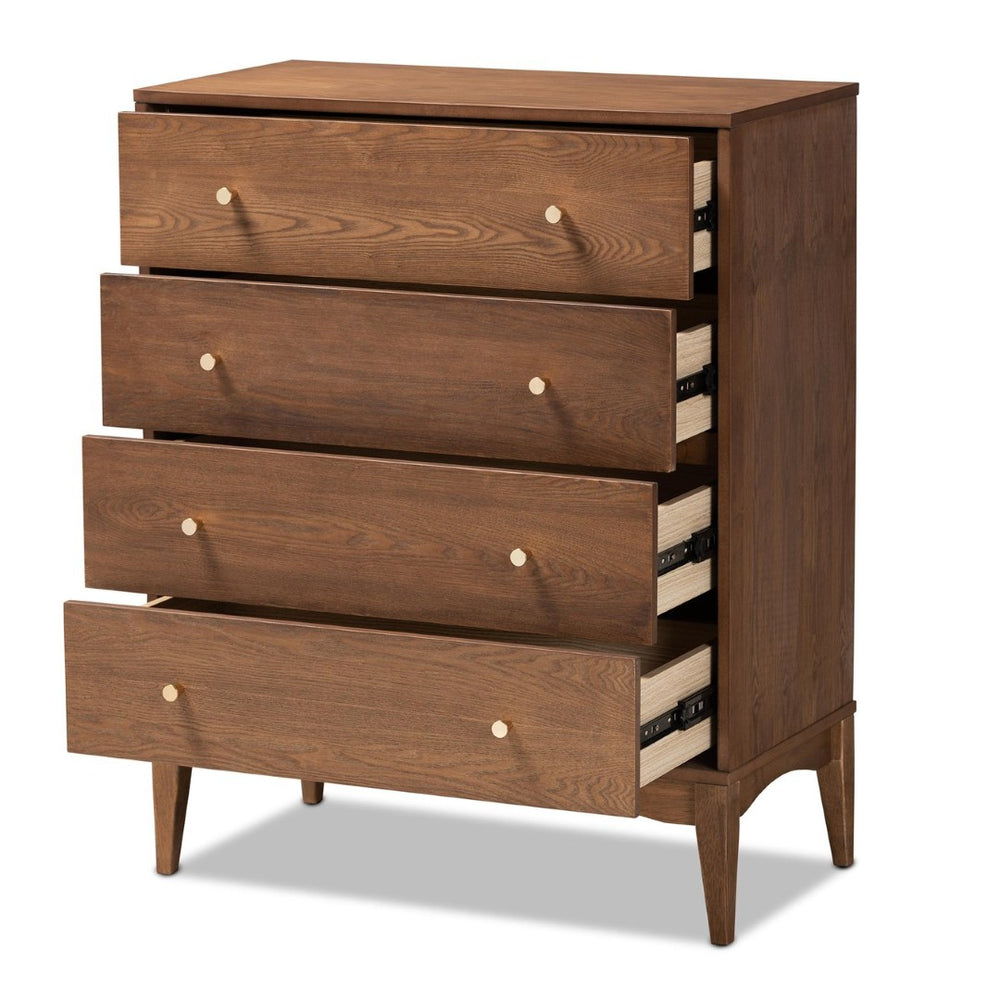 Baxton Studio Baxton Studio Landis 4-Drawer Chest - Mid-Century Modern Ash Walnut Storage with Gold Knobs MG9002-Ash Walnut-4DW-Chest