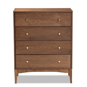 Baxton Studio Baxton Studio Landis 4-Drawer Chest - Mid-Century Modern Ash Walnut Storage with Gold Knobs MG9002-Ash Walnut-4DW-Chest