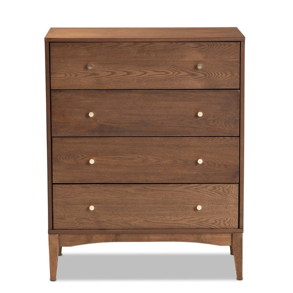 Baxton Studio Baxton Studio Landis 4-Drawer Chest - Mid-Century Modern Ash Walnut Storage with Gold Knobs MG9002-Ash Walnut-4DW-Chest