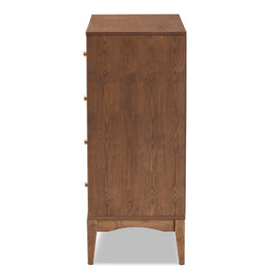 Baxton Studio Baxton Studio Landis 4-Drawer Chest - Mid-Century Modern Ash Walnut Storage with Gold Knobs MG9002-Ash Walnut-4DW-Chest