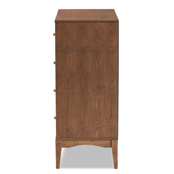 Baxton Studio Baxton Studio Landis 4-Drawer Chest - Mid-Century Modern Ash Walnut Storage with Gold Knobs MG9002-Ash Walnut-4DW-Chest