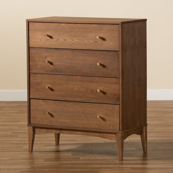 Baxton Studio Baxton Studio Landis 4-Drawer Chest - Mid-Century Modern Ash Walnut Storage with Gold Knobs MG9002-Ash Walnut-4DW-Chest