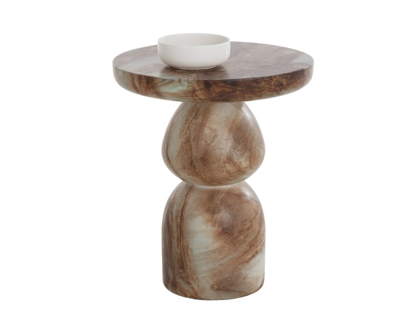 Sunpan Orielle Sculptural Concrete End Table with Marble Effect Finish and Gourd Base 113020