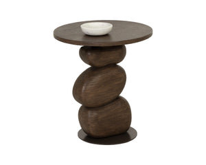 Sunpan Balio Sculptural Concrete End Table with Faux Wood Grain Finish for Indoor Outdoor Use Brown 113021
