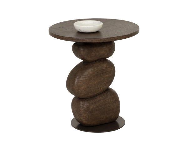 Sunpan Balio Sculptural Concrete End Table with Faux Wood Grain Finish for Indoor Outdoor Use Brown 113021