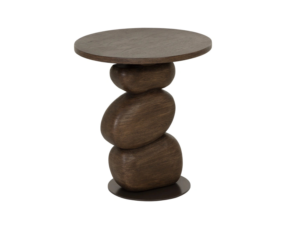 Sunpan Balio Sculptural Concrete End Table with Faux Wood Grain Finish for Indoor Outdoor Use Brown 113021