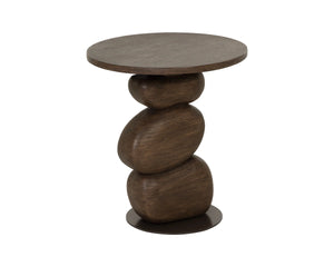 Sunpan Balio Sculptural Concrete End Table with Faux Wood Grain Finish for Indoor Outdoor Use Brown 113021