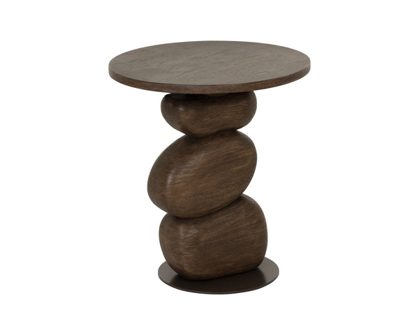 Sunpan Balio Sculptural Concrete End Table with Faux Wood Grain Finish for Indoor Outdoor Use Brown 113021
