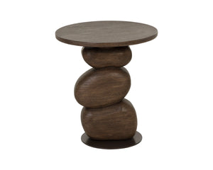Sunpan Balio Sculptural Concrete End Table with Faux Wood Grain Finish for Indoor Outdoor Use Brown 113021